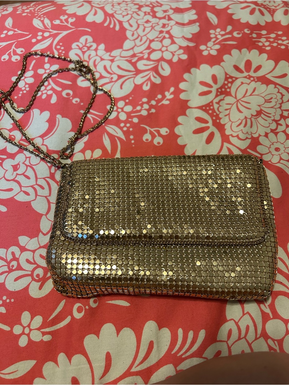 Gold Sequin Shoulder Bag with Chain Strap